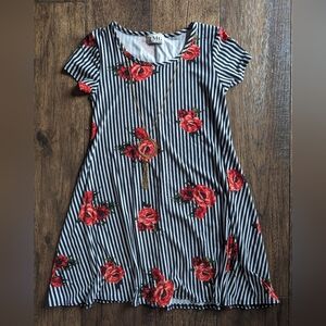 Women's TMG Striped Floral Dress Sz S Polyester Blend w/ Attached Gold Necklace
